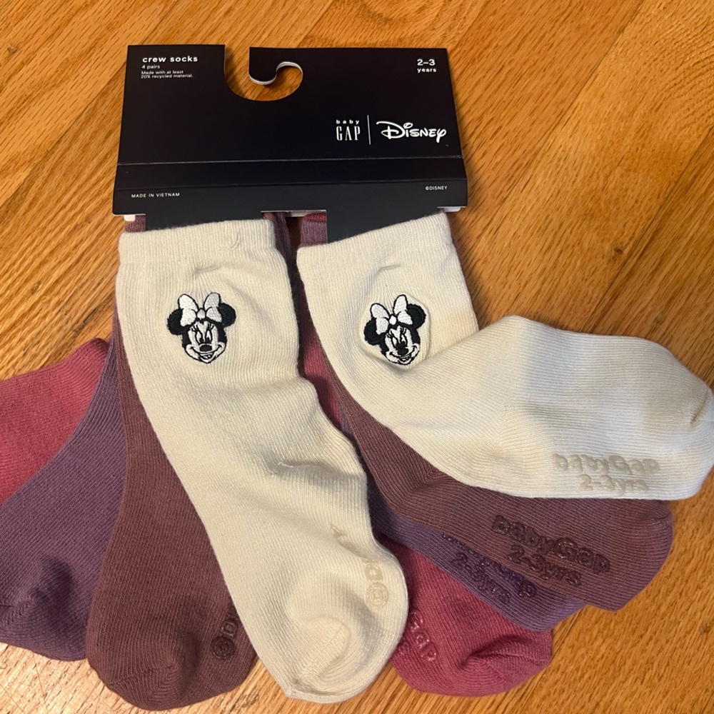 4 Disney Women's Minnie Mouse Socks - Cream, Purple, Pink